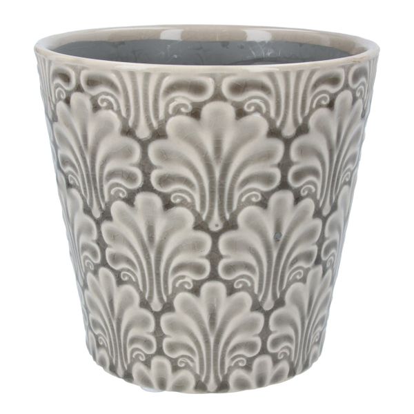 Ceramic Pot Cover - Light Grey/Fans