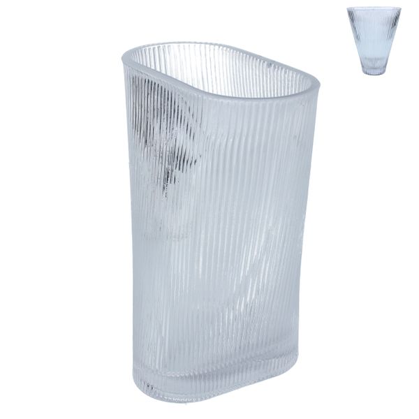 Glass Vase 20cm - Clear Ribbed Fan