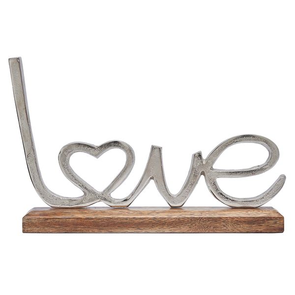 Giant silver metal love on base