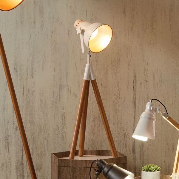 Larkin White Metal & Natural Wood Tripod Table Film Light 87CM