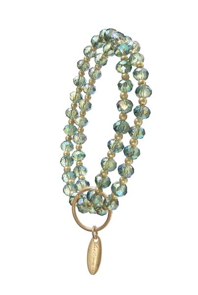 Double Up - Facetted Glass Shimmerl Beads - Green Kelp