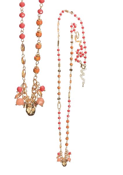 Crystal Chain W/Crystal Cluster - Coral/Gold