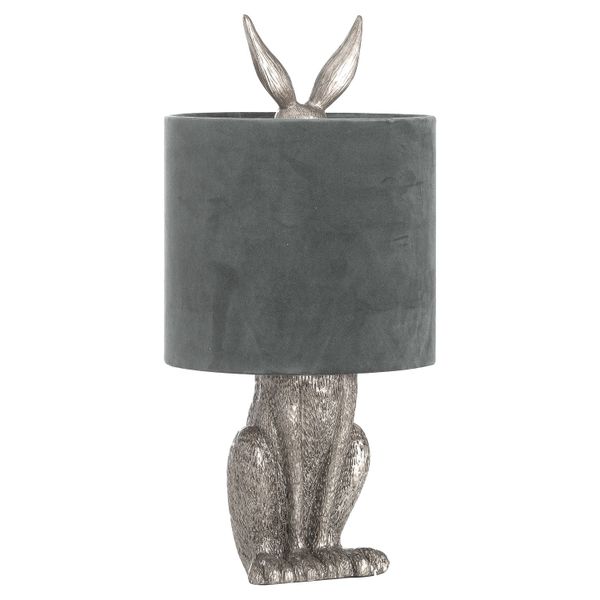 Silver Hare Table Lamp With Grey Velvet Shade - CLICK & COLLECT ONLY