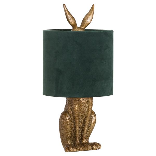 Antique Gold Hare Table Lamp With Green Velvet Shade - CLICK & COLLECT ONLY