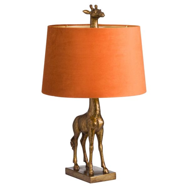 Antique Gold Giraffe Lamp With Burnt Orange Velvet Shade - CLICK & COLLECT