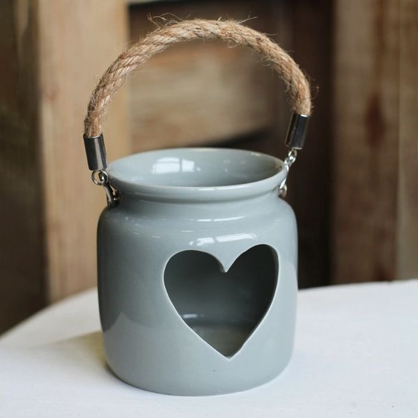 GREY HEART TEALIGHT HOLDER, 10CM