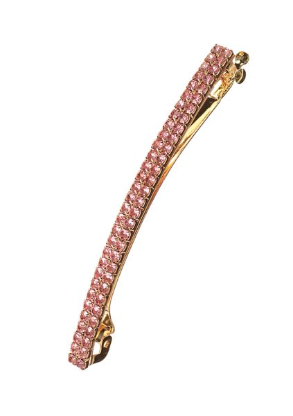 Elegant Twin Row Barette Clip - Rose Pink /Gold