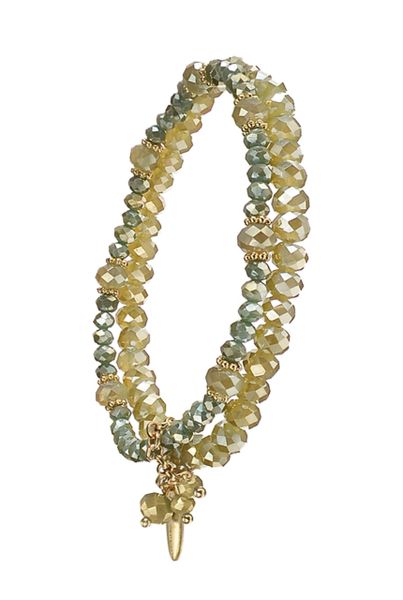 Double Up Crys Strands W/Cluster Drop Bracelet - Khaki