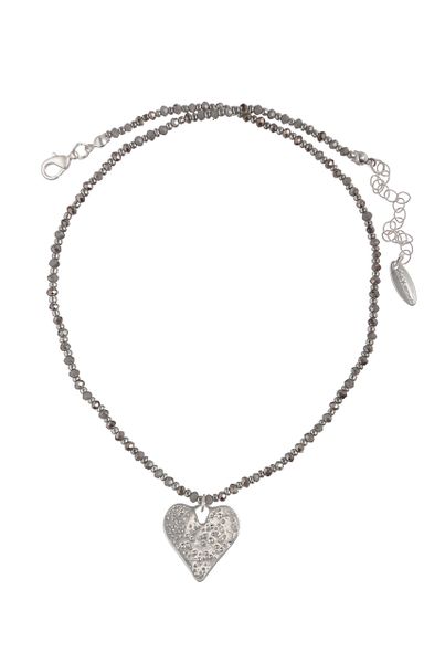 Luna Heart on Bead Chain Choose Grey / Silver or Grey Gold necklace