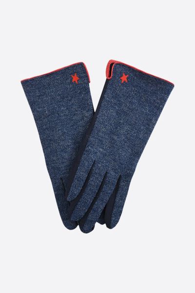 Blue two tone Gloves with Pink Star Detail