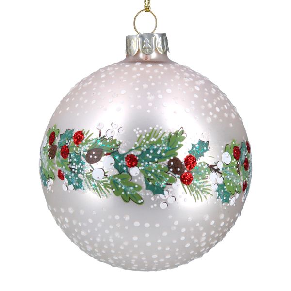 Matt White Leaf & Berry Glass Bauble