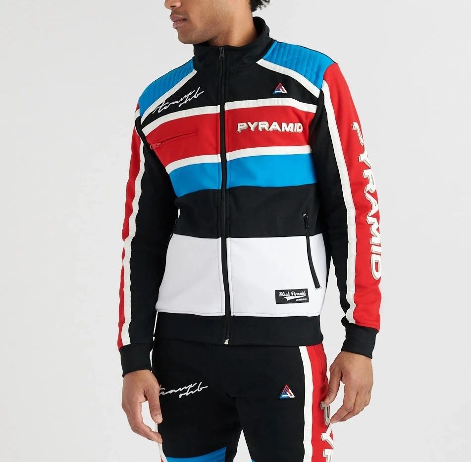 Black pyramid men's colorblocked track clearance jacket