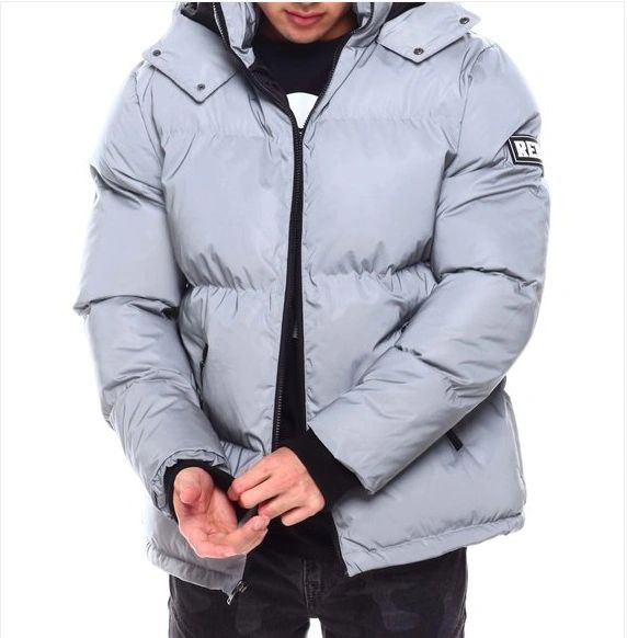 Men's Reflective Puffer Jacket with Detachable Hood