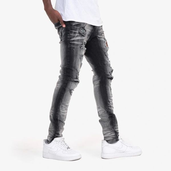 Copper Rivet Ripped Slim Jean