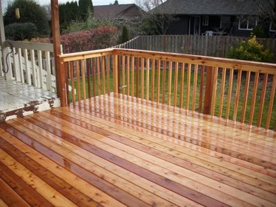 Decks Pressure Striped to remove old stain, Sanded and new sealer applied. Great looking deck