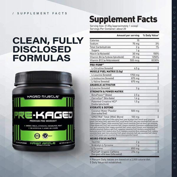 KAGED MUSCLE PREKAGED Premium PreWorkout Krisp Apple