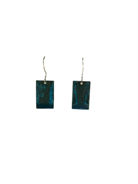 Earring Small Blue Patina Copper Rectangle