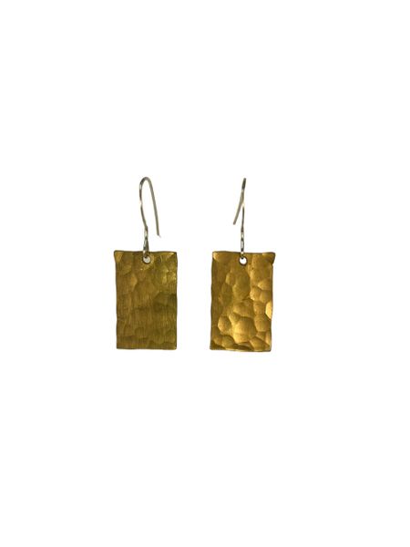 Earring Small Hammered Brass Rectangle