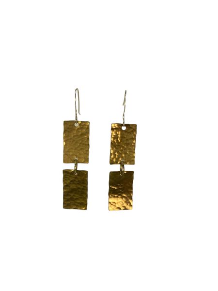 Earring Double Hammered Brass Rectangles