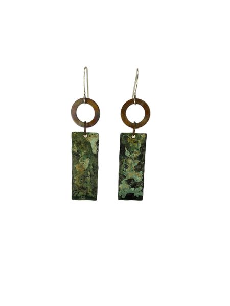 Earring Acid Patina Long Rectangle and Flame Oxidized Washer