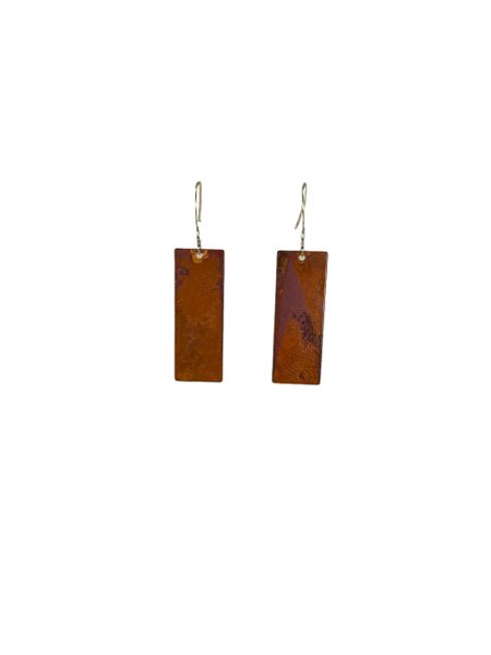 Earring Long Borax Dipped Copper Rectangle