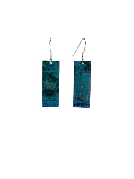 Earring Long Blue Copper Rectangle