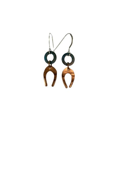 Earring Small Copper Horseshoe with Blue Washer