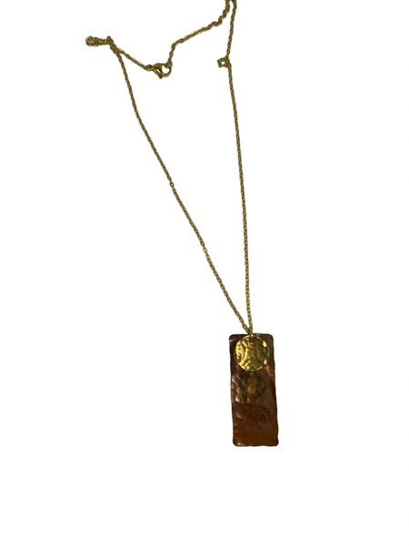 Pendant Flame Oxidized Rectangle with Hand Hammered Brass Disc