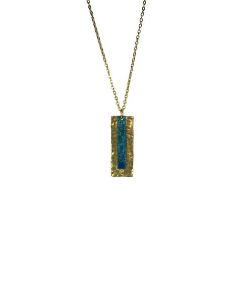 FUCK Pendant in Hammered Brass with Overlaying Blue