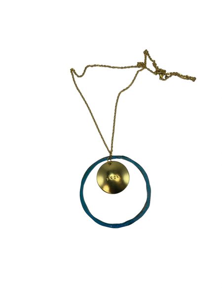 FUCK Pendant 14 Gauge Blue Hoop with Brass Fuck Dome