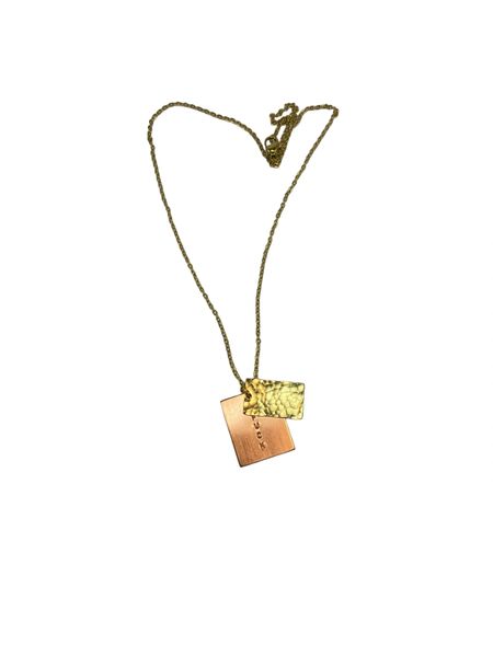 FUCK Pendant 875 Copper with Hammered Brass Rectangle