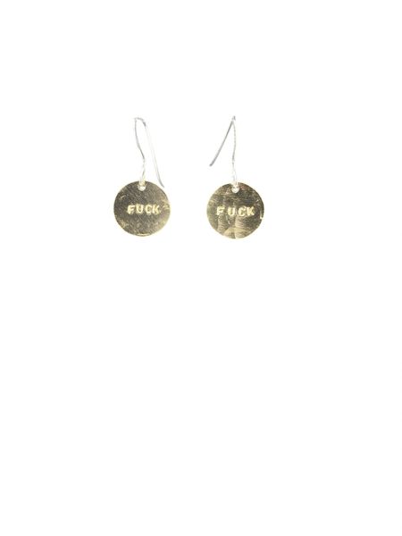 Fuck Earring 1/2" Hammered Brass Disc