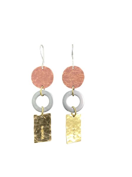 Fuck Earring Brass Rectangle Stainless Washer Hammered Copper Disc