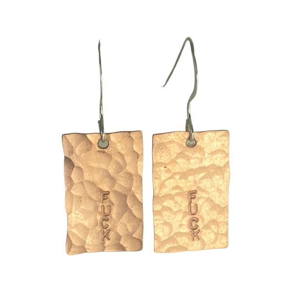 Fuck Earring 6 Hammered Copper
