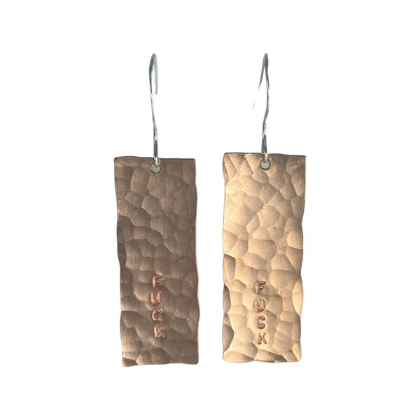 Fuck Earring 7 Hammered Copper