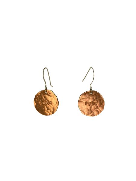 FUCK Earring 3 Hammered Copper