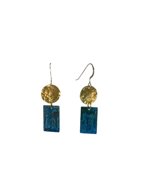 FUCK Earring 6j4 Blue and Hammered Brass