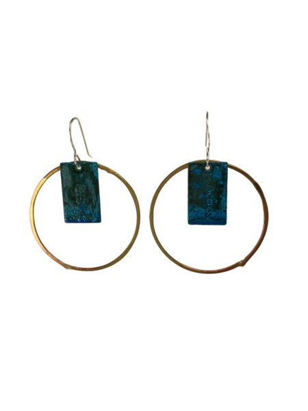 FUCK Earring 1.25 Brass Hoop with Blue Rectangle