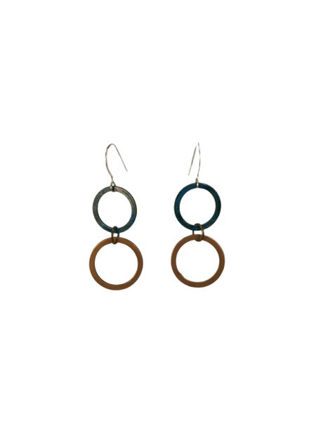 Earrings with Flamed Copper and Blue Rings