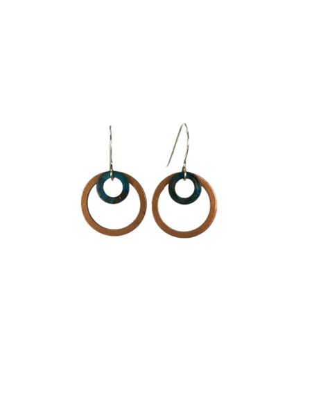 Earring with Large Copper Ring and Small Blue