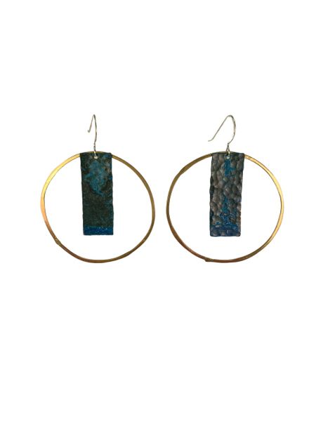 Earring 1.5 Brass Hoop with Large Blue Rectangle