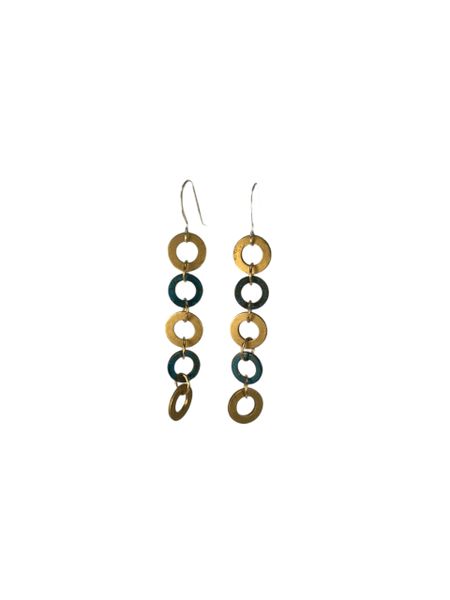 Dangle Earring Brass and Blue Rings