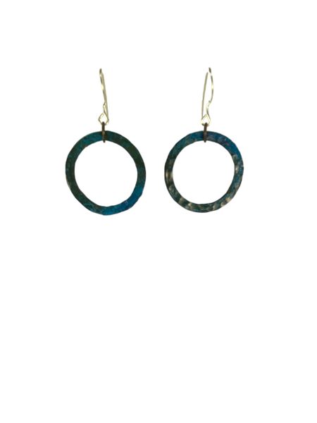 Hammered 1" Blue Hoop Earrings