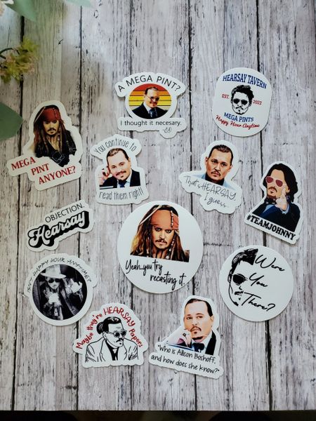 Johnny Depp 12-Sticker Bundle, Depp Court Quotes, Funny Johnny Depp Quotes,  Hearsay, Mega Pint, How