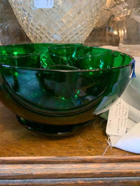 Vintage Ruby Red Glass Punch Bowl Set With 10 Handled Cups Anchor Hocking