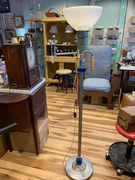 Art Deco Floor Lamp w/Bakelite & Cobalt Accents