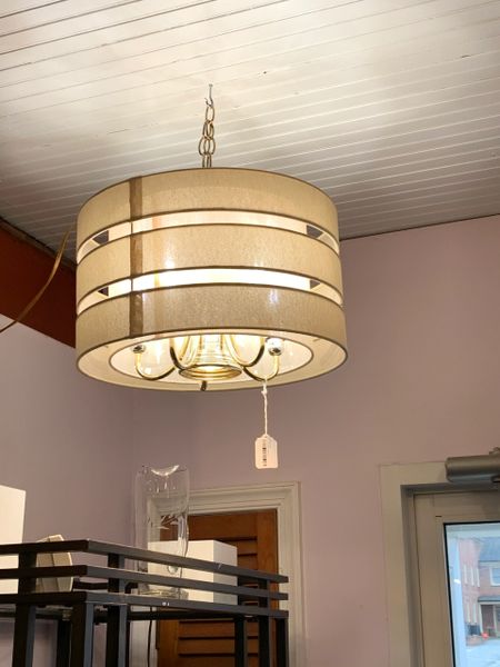 SOLD--Linen Drum Chandelier