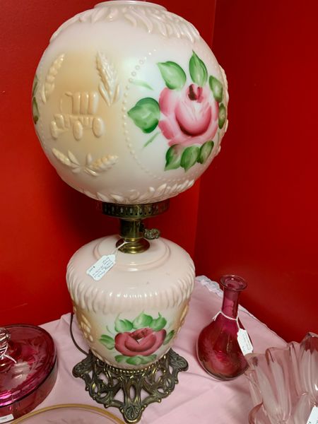 SOLD-- With The Wind Floral Hurricane Lamp