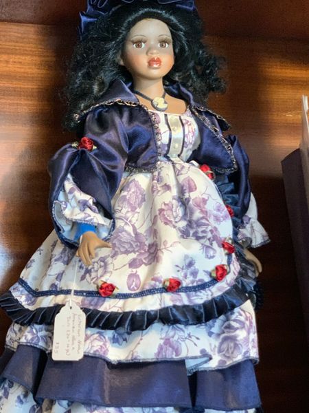 African American Doll in Victorian Blue Dress