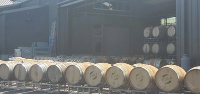 Wine Barrels lined up for filling.  At Hawks View Winery in Oregon.